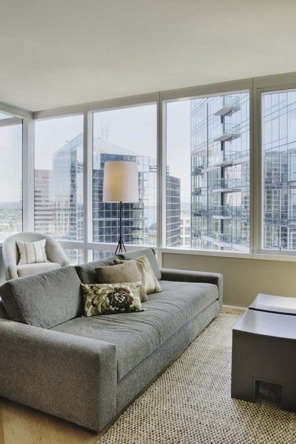 Living room in luxury highrise apartment