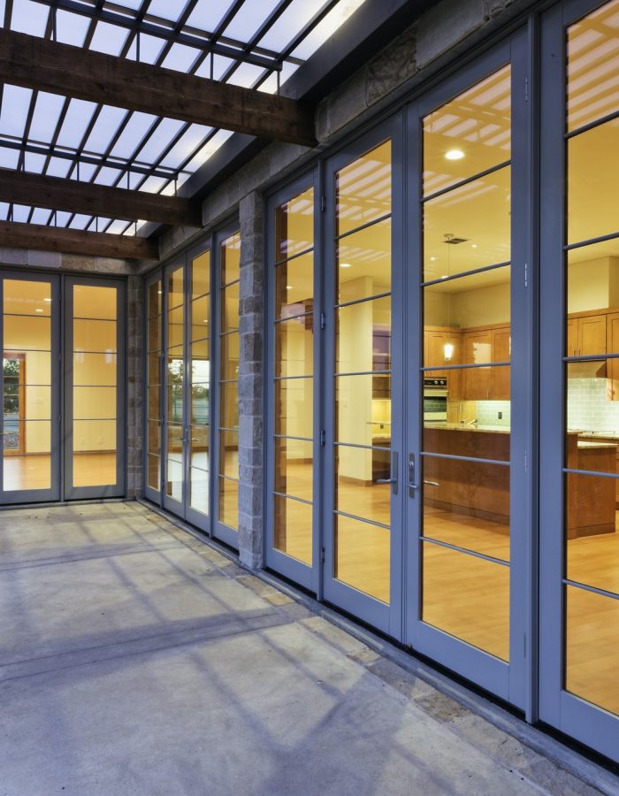 Modern Home Kitchen Through Glass Doors